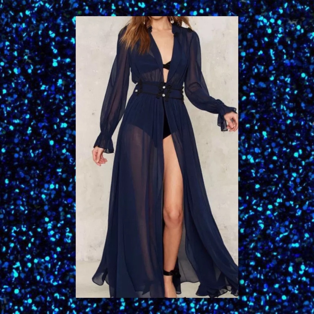 SOLD🆕 Gorgeous Navy Chiffon Sheer Maxi Dress - Picture 2 of 4